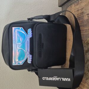 Karl Lagerfeld Men's Black Crossbody Bag with Iridescent Accent